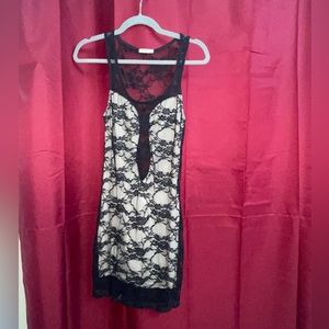 Sexy black lacy dress with nude underlay